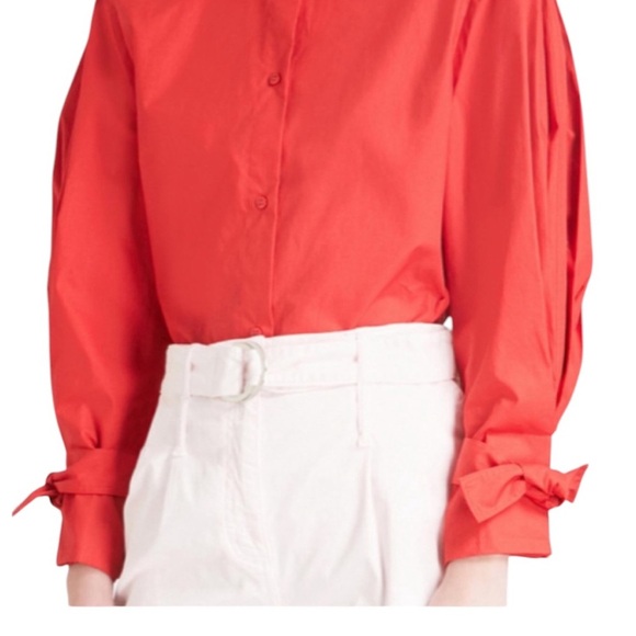 Maje Red Calix Cotton Button Down Blouse - Picture 2 of 12